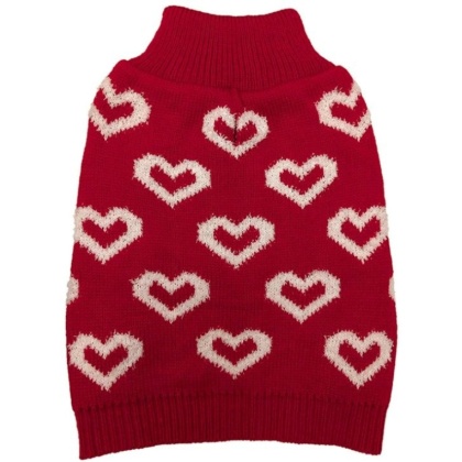 Fashion Pet All Over Hearts Dog Sweater Red - Medium